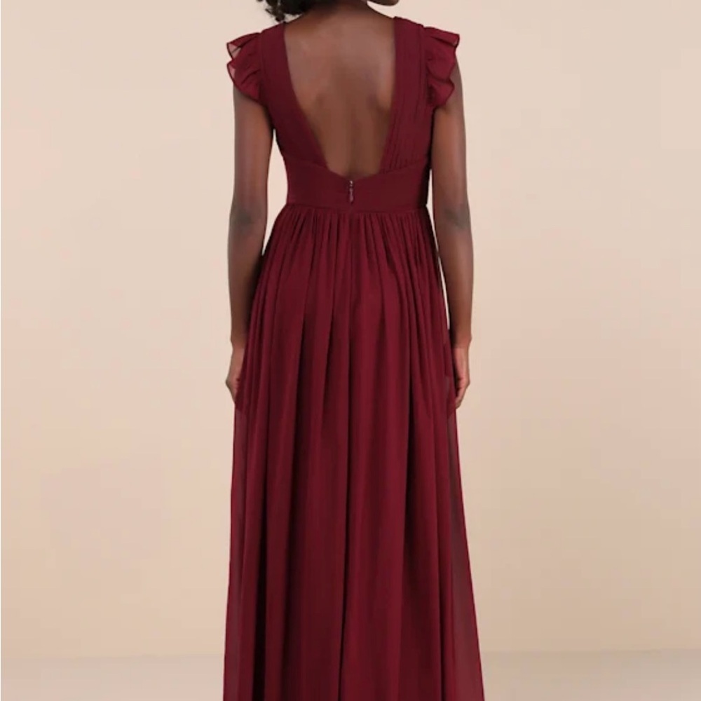 Lulu's Red V-Neck Flutter Sleeve Maxi Dress - Picture 3 of 7
